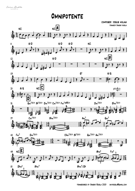 Free Sheet Music Omnipotente Jesus Molina Transcription