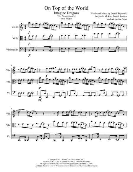 Free Sheet Music On Top Of The World For String Trio Violin Viola Cello