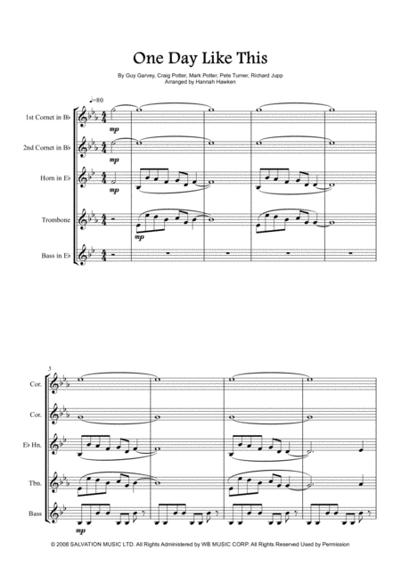 Free Sheet Music One Day Like This Brass Quintet
