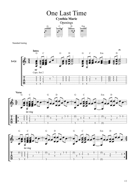 Free Sheet Music One Last Time By Cynthia Marie