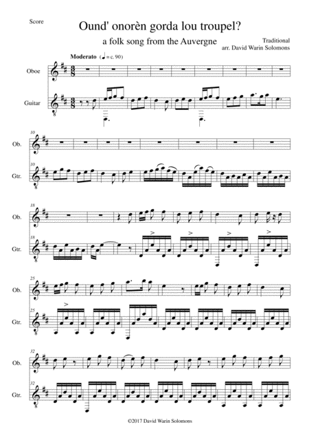 Free Sheet Music Ound Onoren Where Shall We Go For Oboe Guitar