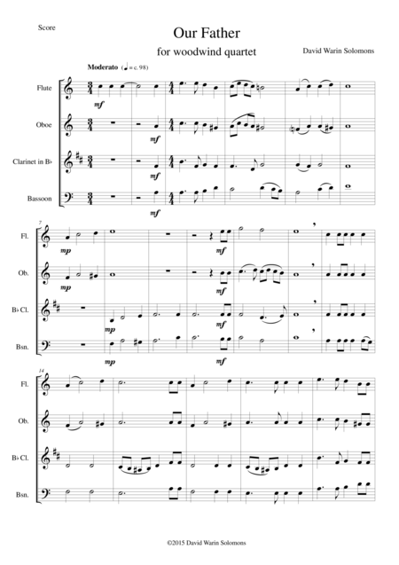 Free Sheet Music Our Father For Woodwind Quartet
