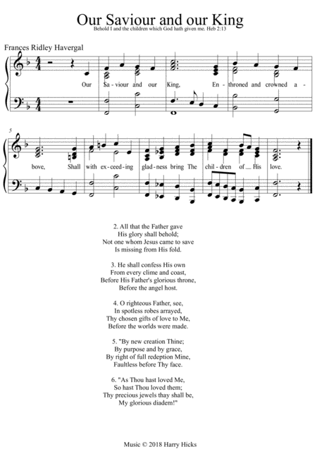 Our Saviour And Our King A New Tune To A Wonderful Frances Ridley Havergal Hymn Sheet Music