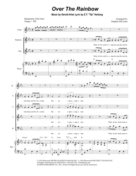 Over The Rainbow From The Wizard Of Oz For Vocal Quartet Satb Sheet Music