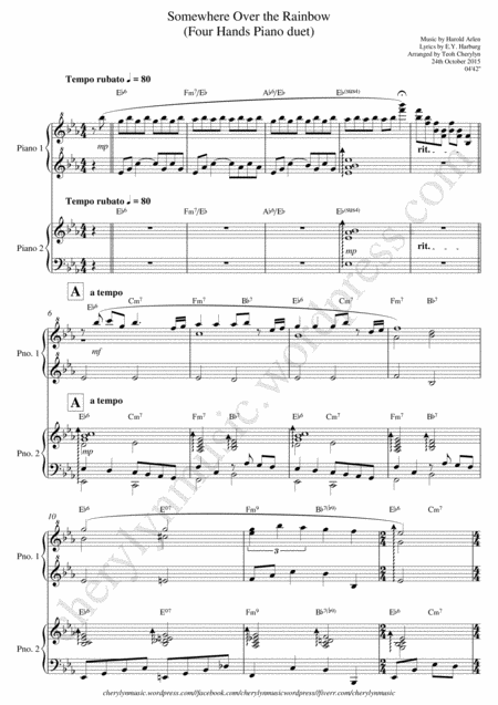 Over The Rainbow From The Wizard Of Oz Piano Duet Four Hands Sheet Music