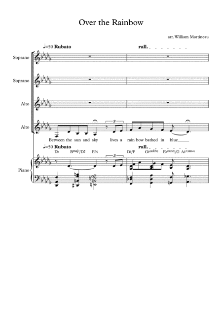 Free Sheet Music Over The Rainbow The Wizard Of Oz