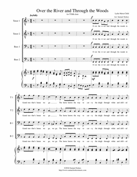 Over The River And Through The Woods For Ttbb Choir With Piano Accompaniment Sheet Music