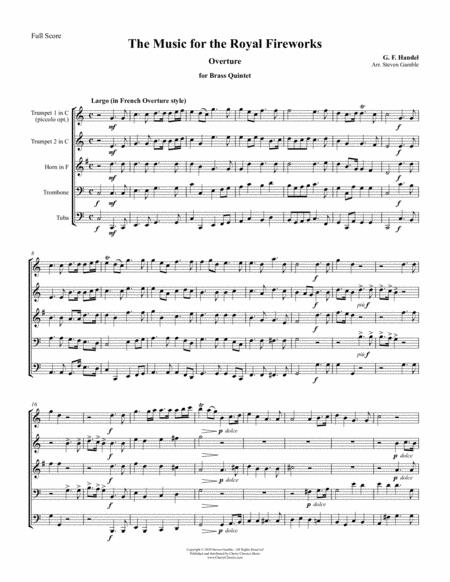 Overture To The Music For The Royal Fireworks For Brass Quintet Sheet Music