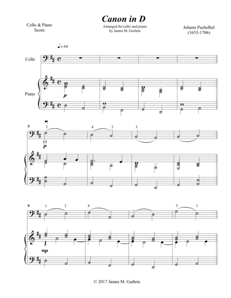 Pachelbel Canon For Cello Piano Advanced Version Sheet Music