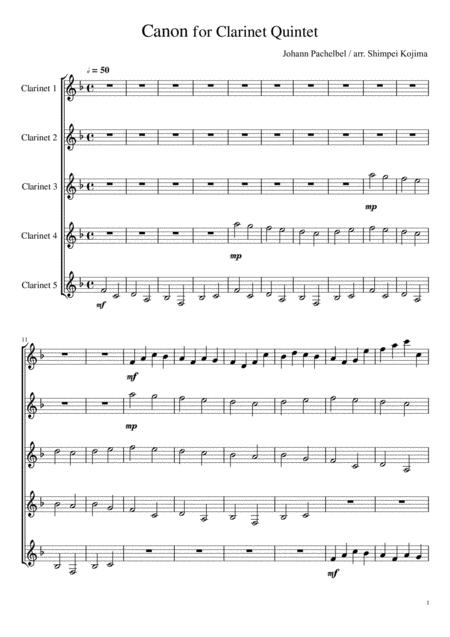 Pachelbel Canon For Clarinet Quintet Sheet Music