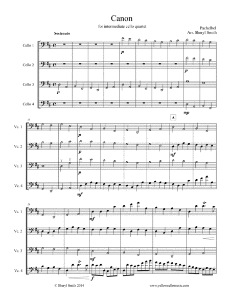 Pachelbel Canon In D For Four Intermediate Cellos Everybody Gets To Have Fun For Cello Quartet Sheet Music