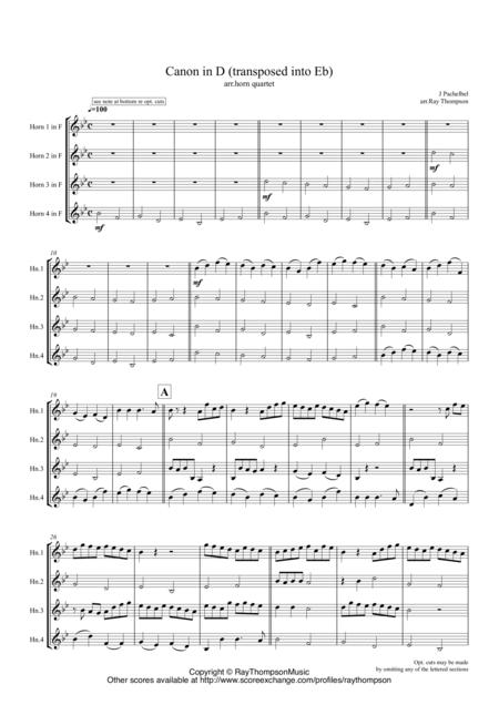 Free Sheet Music Pachelbel Canon In D Horn Quartet