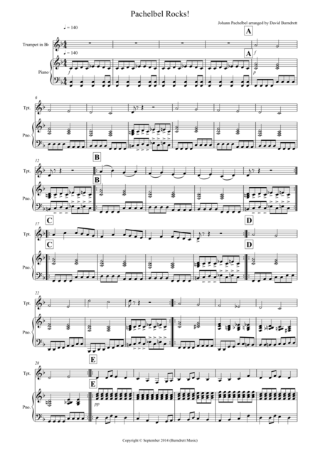 Free Sheet Music Pachelbel Rocks For Trumpet And Piano
