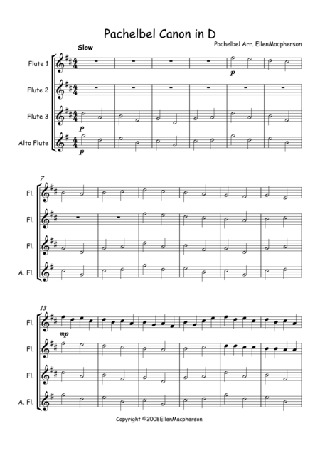 Free Sheet Music Pachelbels Cannon In D Flute Trio