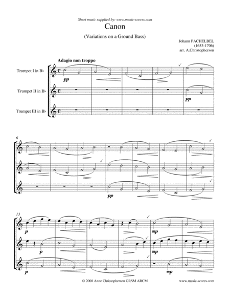 Free Sheet Music Pachelbels Canon 3 Trumpets Easy