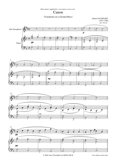 Pachelbels Canon Alto Sax And Piano F Sheet Music