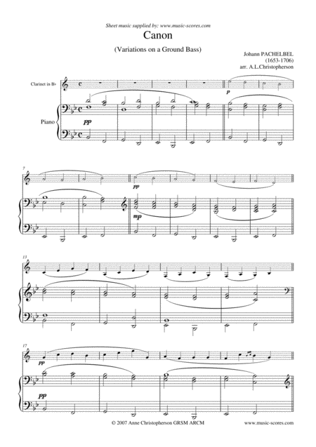 Pachelbels Canon Easier Clarinet Bb Major Concert Sheet Music