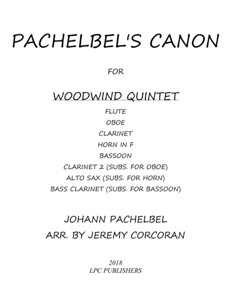 Pachelbels Canon For Woodwind Quintet Sheet Music