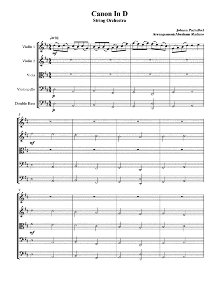 Pachelbels Canon In D Wedding String Quintet Orchestra Sheet Music