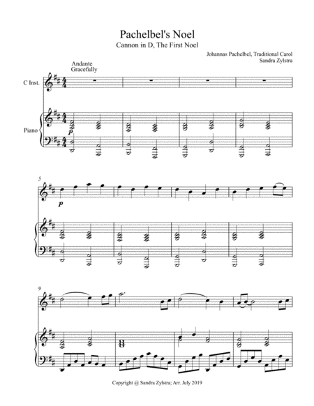 Pachelbels Noel Treble C Instrument Solo Sheet Music