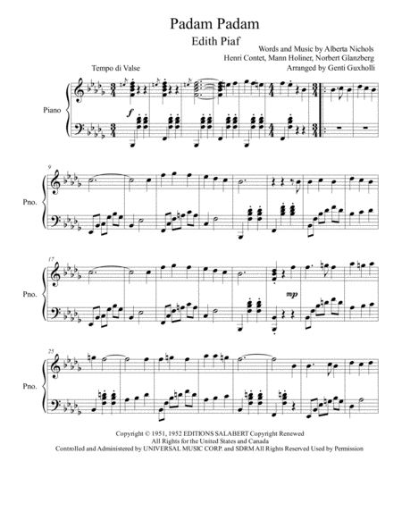 Padam Padam Piano Solo Sheet Music