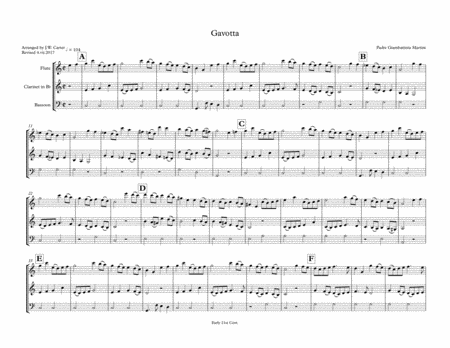 Padre Giambattista Martini Gavotta Arranged For Flute Clarinet Bassoon Sheet Music