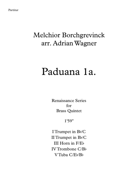 Paduana 1a Melchior Borchgrevinck Brass Quintet Arr Adrian Wagner Sheet Music