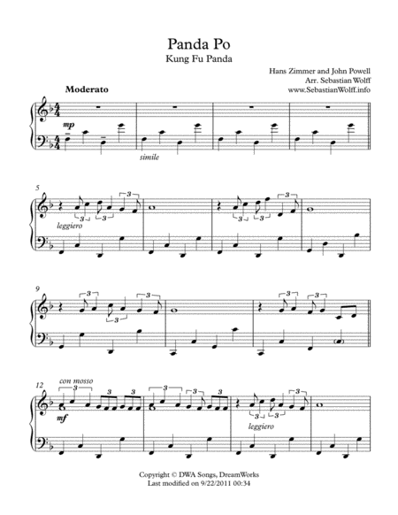 Panda Po From Kung Fu Panda Piano Solo Arrangement Sheet Music