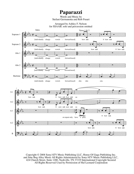 Paparazzi A Cappella Sheet Music