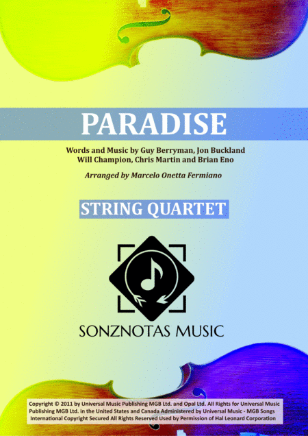 Paradise Coldplay Sheet Music For String Quartet Score And Parts Sheet Music