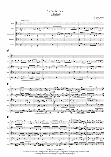 Free Sheet Music Parry An English Suite I Prelude Wind Quintet