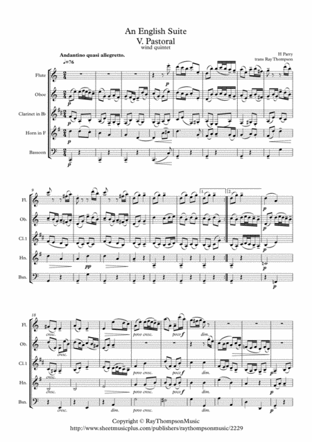 Free Sheet Music Parry An English Suite V Pastoral Wind Quintet