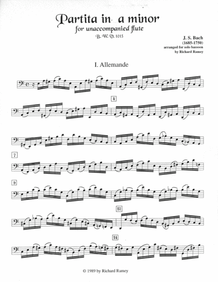 Free Sheet Music Partita In A Minor Bwv 1013