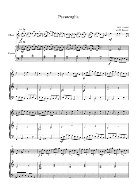 Passacaglia Handel Halvorsen For Oboe Piano Sheet Music