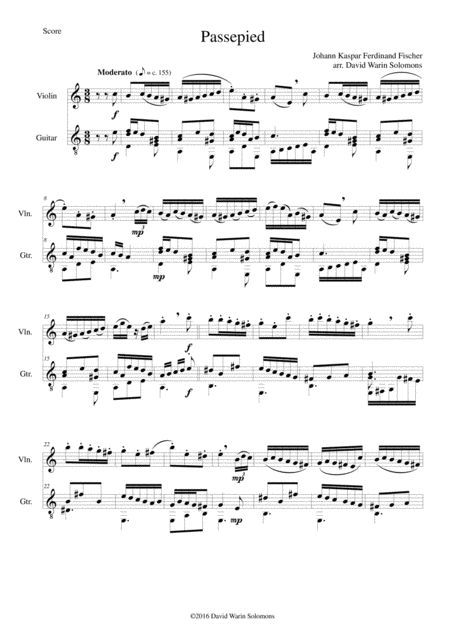 Free Sheet Music Passepied With Variations For Violin And Guitar