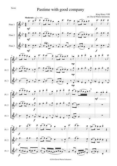 Free Sheet Music Pastime With Good Company For Flute Trio 3 Flutes