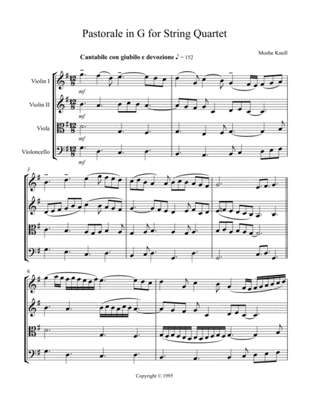 Free Sheet Music Pastorale In G For String Quartet