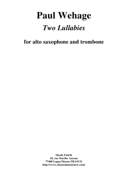 Free Sheet Music Paul Wehage Two Lullabies For Alto Saxophone And Trombone