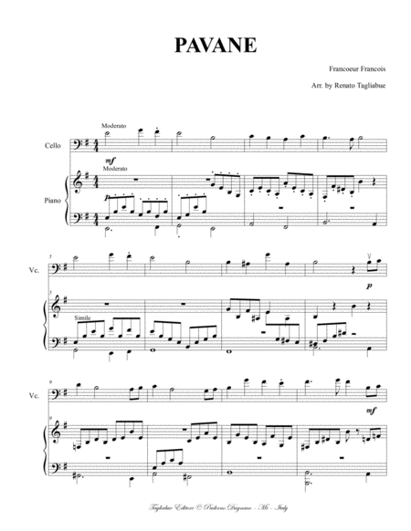 Pavane Francoeur For Cello And Piano Sheet Music