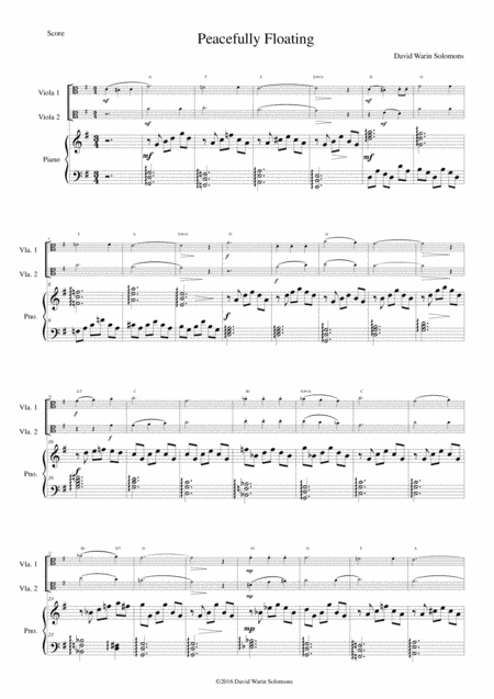 Free Sheet Music Peacefully Floating For 2 Violas And Piano And Optional Guitar Chords