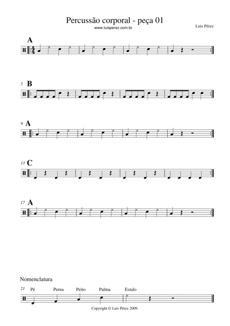 Free Sheet Music Peca 1 Percussao Corporal