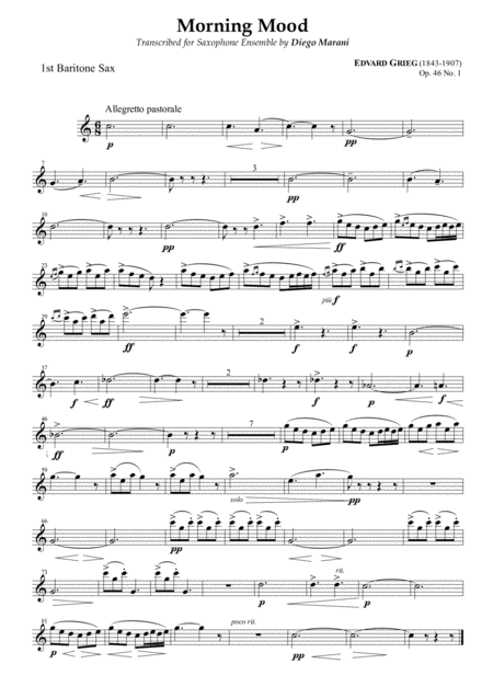 Free Sheet Music Peer Gynt Suite Op 46 No 1 For Saxophone Ensemble Baritone Sax 1