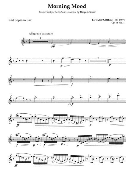 Peer Gynt Suite Op 46 No 1 For Saxophone Ensemble Soprano Sax 2 Sheet Music