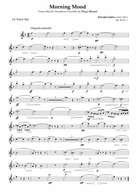 Free Sheet Music Peer Gynt Suite Op 46 No 1 For Saxophone Ensemble Tenor Sax 1