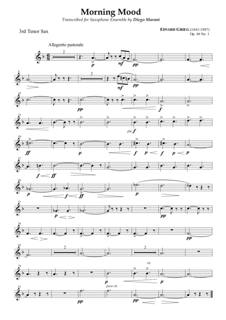 Free Sheet Music Peer Gynt Suite Op 46 No 1 For Saxophone Ensemble Tenor Sax 3