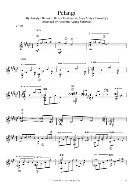 Pelangi Solo Guitar Score Sheet Music