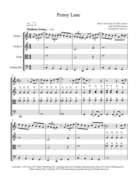 Penny Lane String Quartet Sheet Music