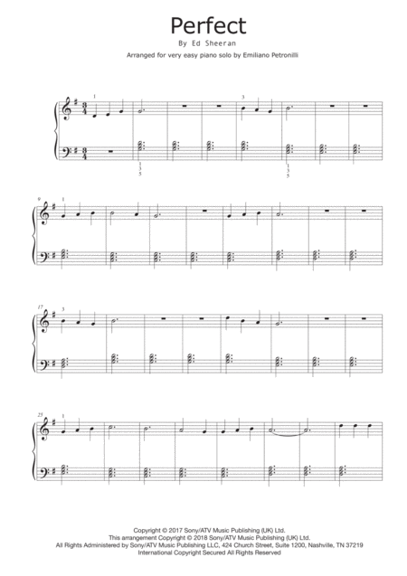 Perfect By Ed Sheeran Child Easy Piano Solo Sheet Music