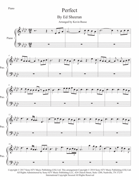 Perfect Original Key Piano Sheet Music