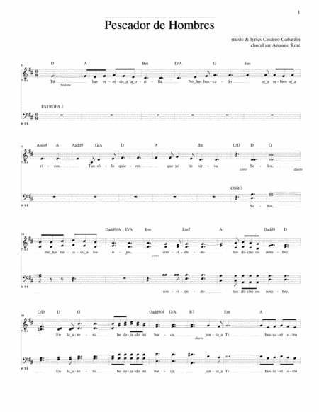 Free Sheet Music Pescador De Hombres